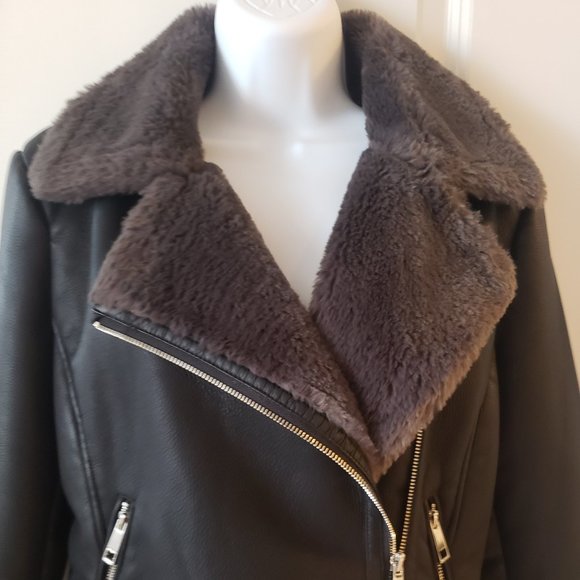 Mango Faux Fur & Leather Biker Jacket - Picture 8 of 11